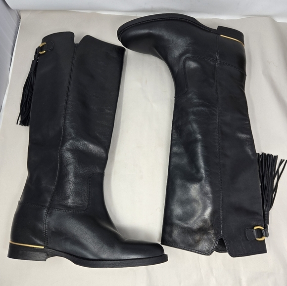 Lavorazione Artigiana Womens Riding Boots Sz 40=9 Black Italian Leather Tasseled - Picture 2 of 14